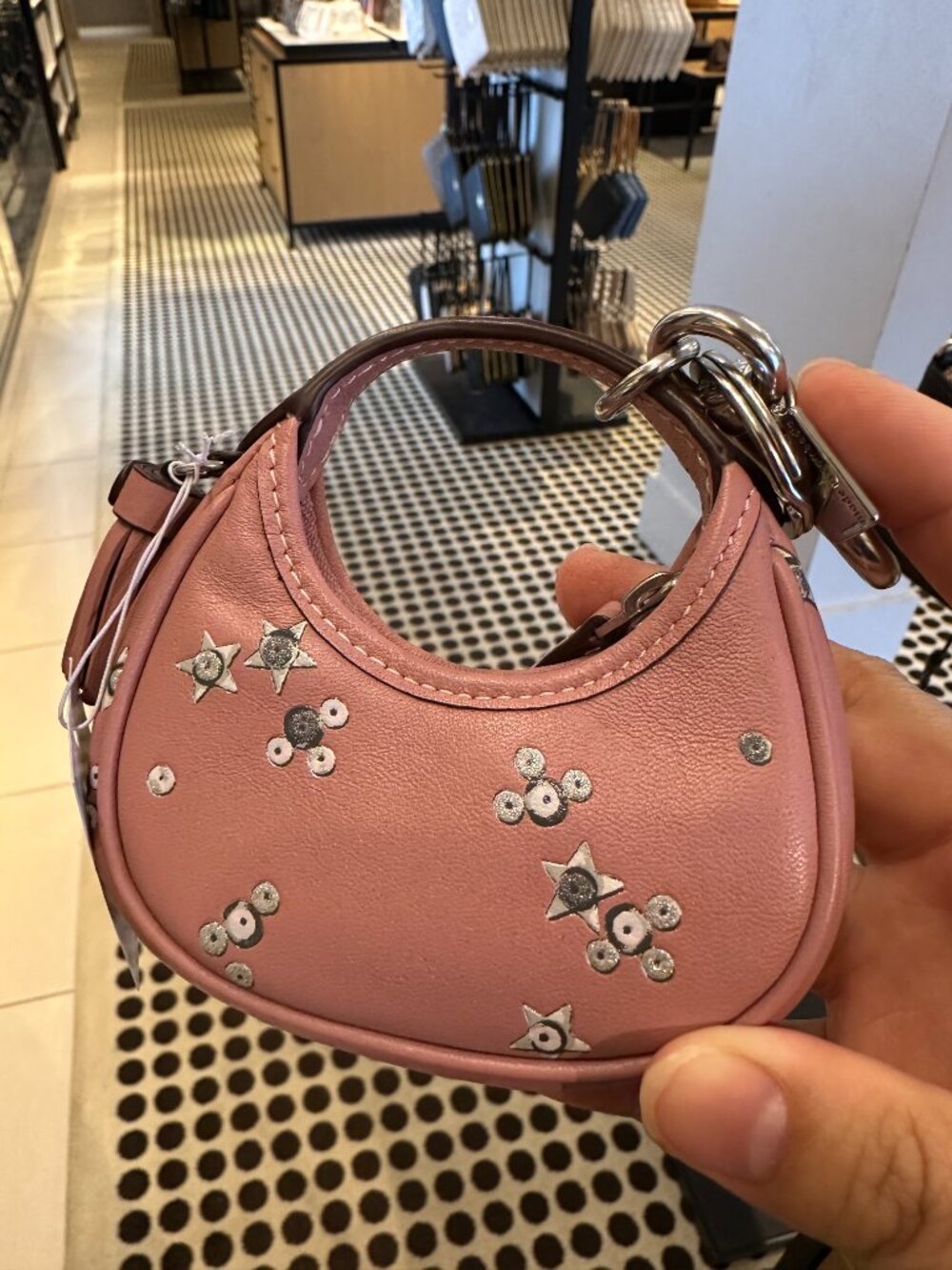 NWT! Coach CCF22 Mini Carmen Bag Charm With Star Print In Dusty Pink Silver - Picture 6 of 12